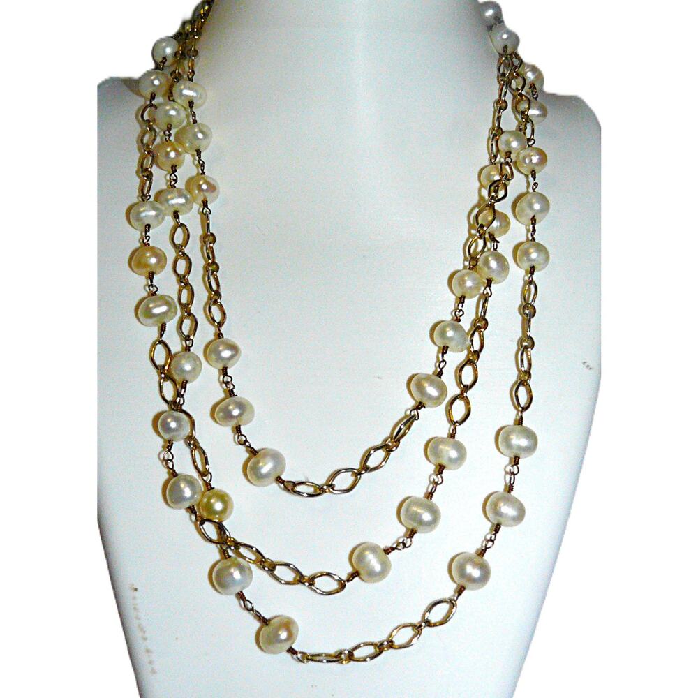 Chloe + Isabel 48" Long Fresh Water Pearl Gold Tone Station Chain Necklace Pouch